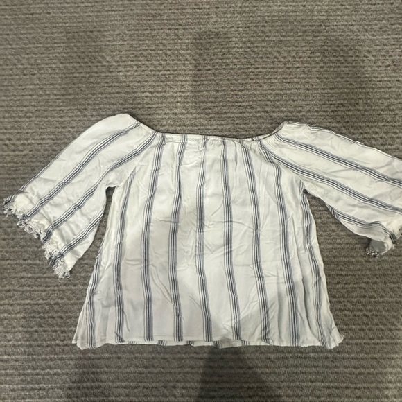 HONEY BELLE white/blue striped off the shoulder top, size S! - Picture 2 of 5